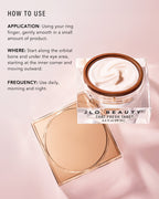 How-to-use guide for Eye Cream with an open jar and texture swatch.