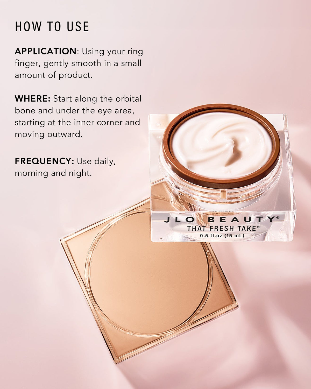 How-to-use guide for Eye Cream with an open jar and texture swatch.
