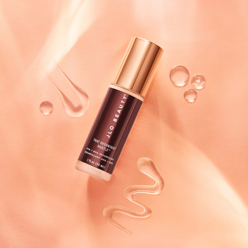That Overnight Hustle Beauty product on a peach coloured background. 