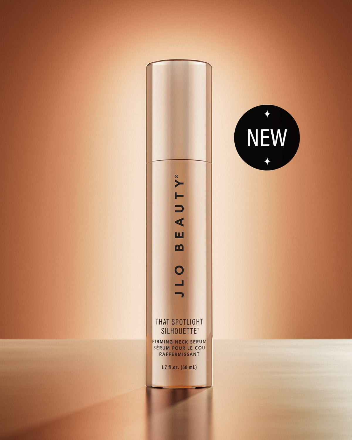 JLO Beauty That Spotlight Silhouette Firming-Neck Serum with a black 'NEW' badge on the right.