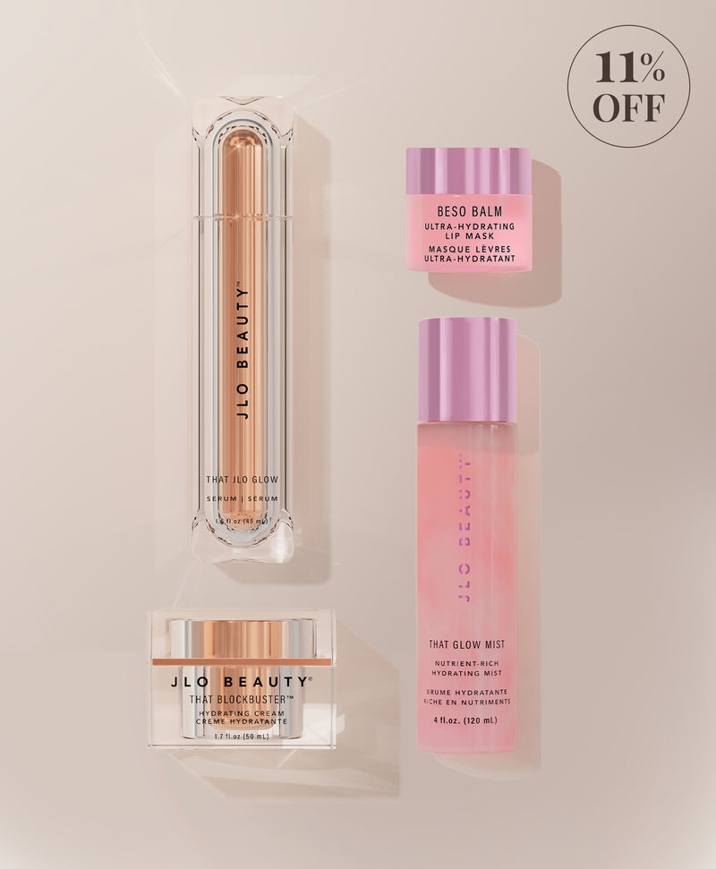 Four JLO Beauty products with a badge indicating 11% off