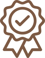 A brown outline of a badge with a check in the middle 