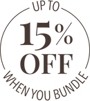 Black and white round badge saying up to 15% off when you bundle. 