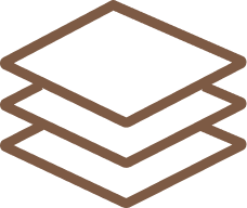 Brown icon of a stack of squares 